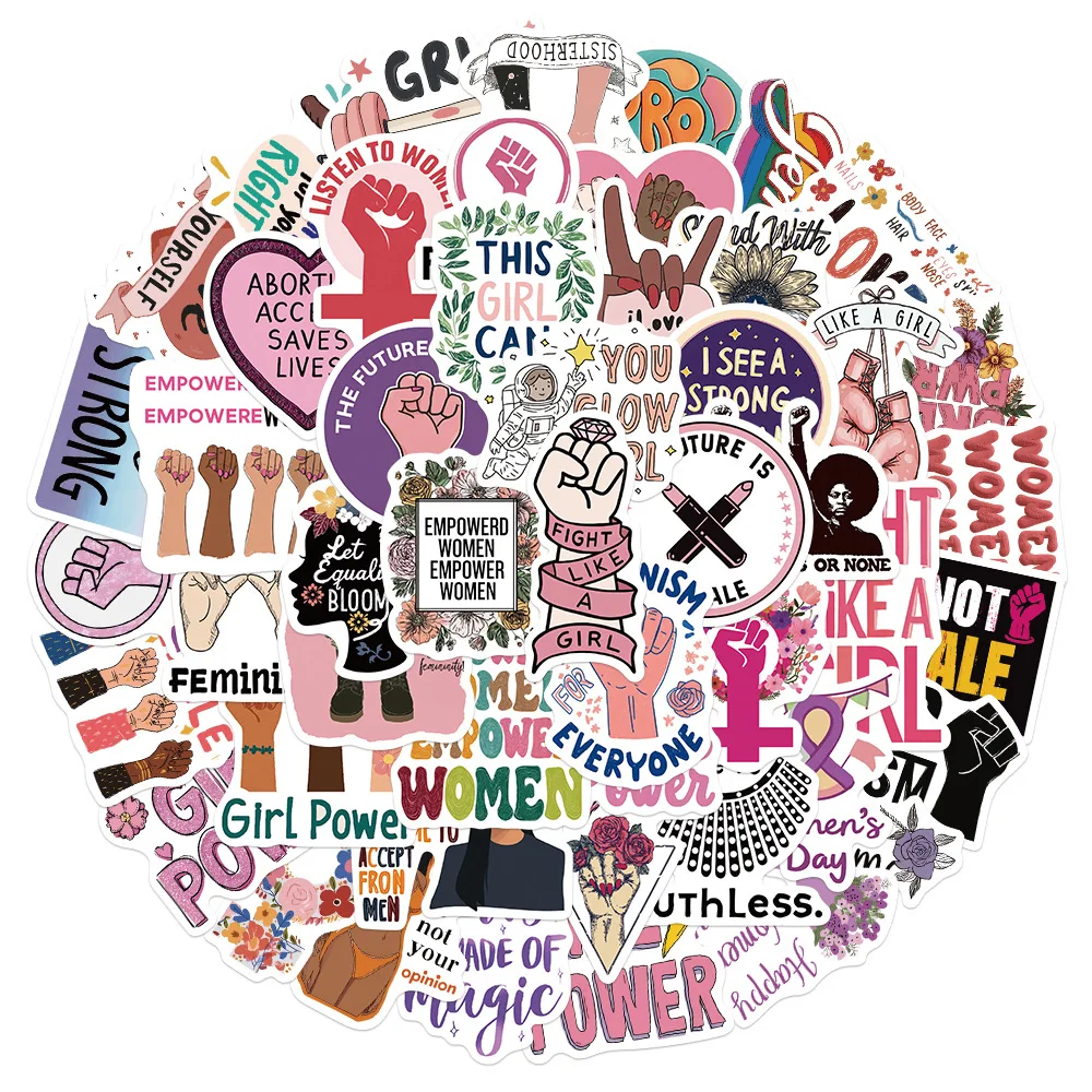 50PCS Feminist Girl Power Stickers Inspirational Women's Rights Cartoon DIY Decorative Luggage iPad Waterproof Stickers Kids Toy