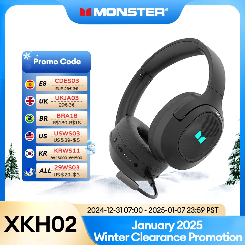 New Monster XKH02 Wireless Bluetooth 5.4 Gaming Headset 35H Long Battery Life Earpiece ANC Noise Cancellation Headphone With Mic