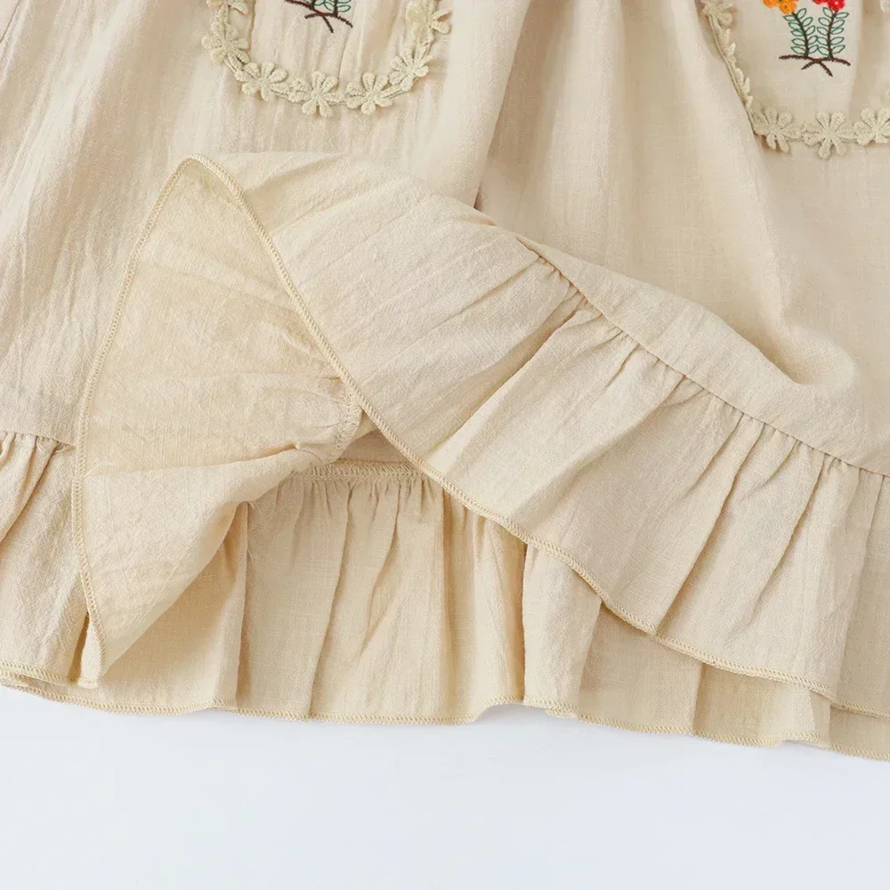 الفتيات الصيف ملابس عصرية مطرزة بلا أكمام ألف خط فستان 1 قطعة مع جيوب 3-7 سنوات الأطفال ملابس كاجوال