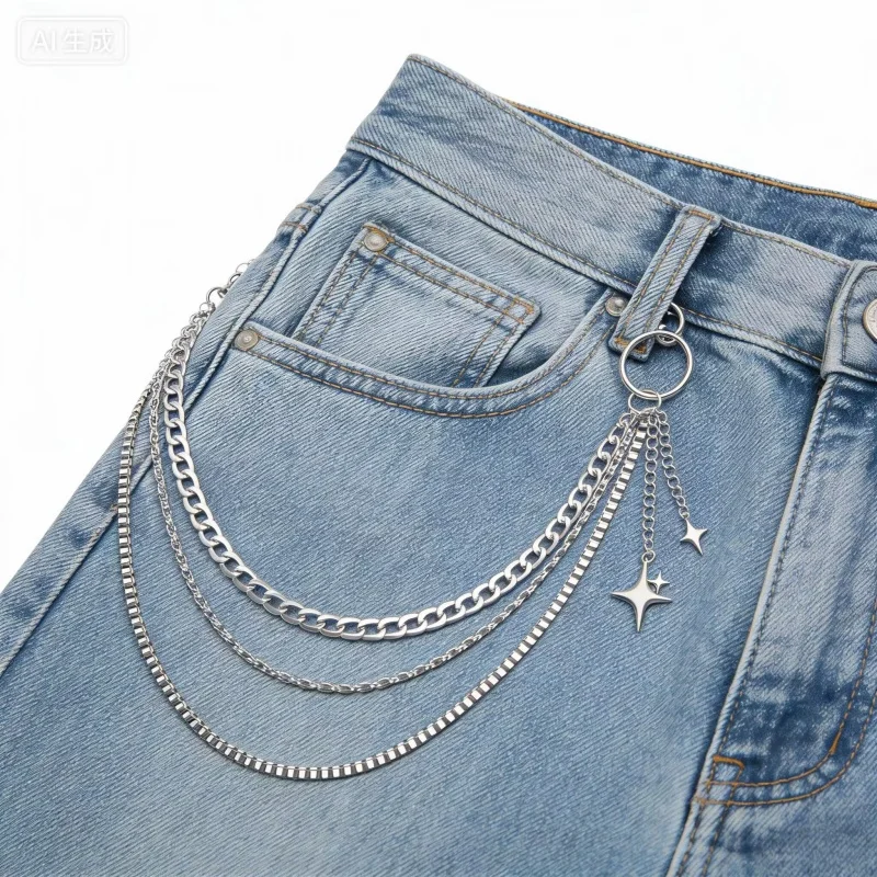 

Punk Four-Pointed Star Garment Accessories Pants Waist Belts Men Women Key Chains Trousers Chain Wallet Keychain Unisex Gift
