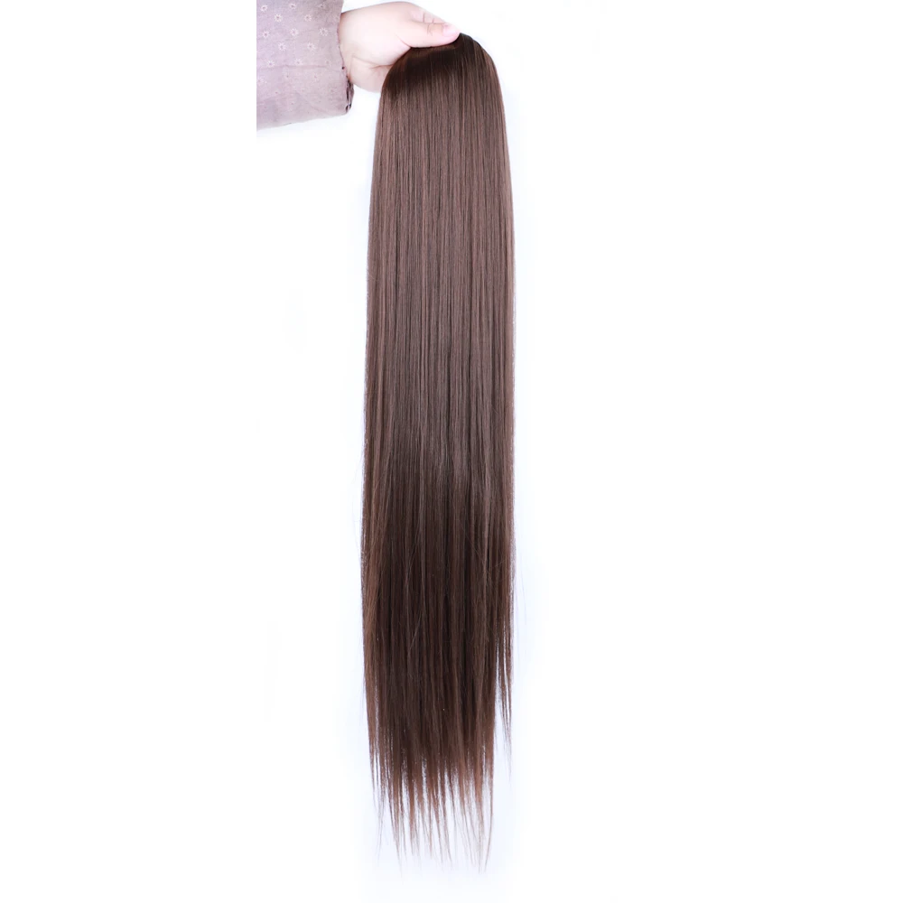 30 Inch Lange Rechte Paardenstaarten Futura Vezel Synthetische Trekkoord Paardenstaarten Clip-In Hair Extensions Rechte Paardenstaarten Voor Vrouwen