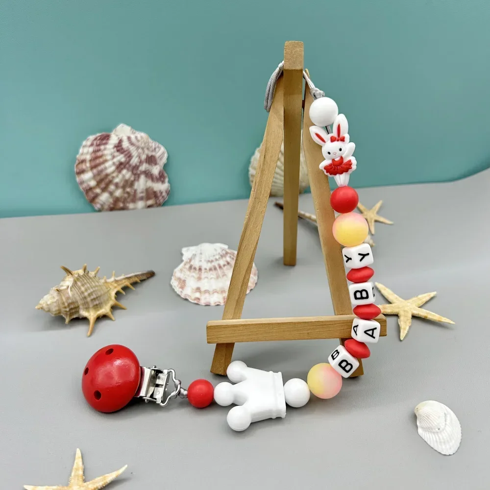 Personalized English Letter Name Silicone Rabbit Pacifier Clips Chains Teether Pendant for Baby Pacifier Kawaii Teether Toys