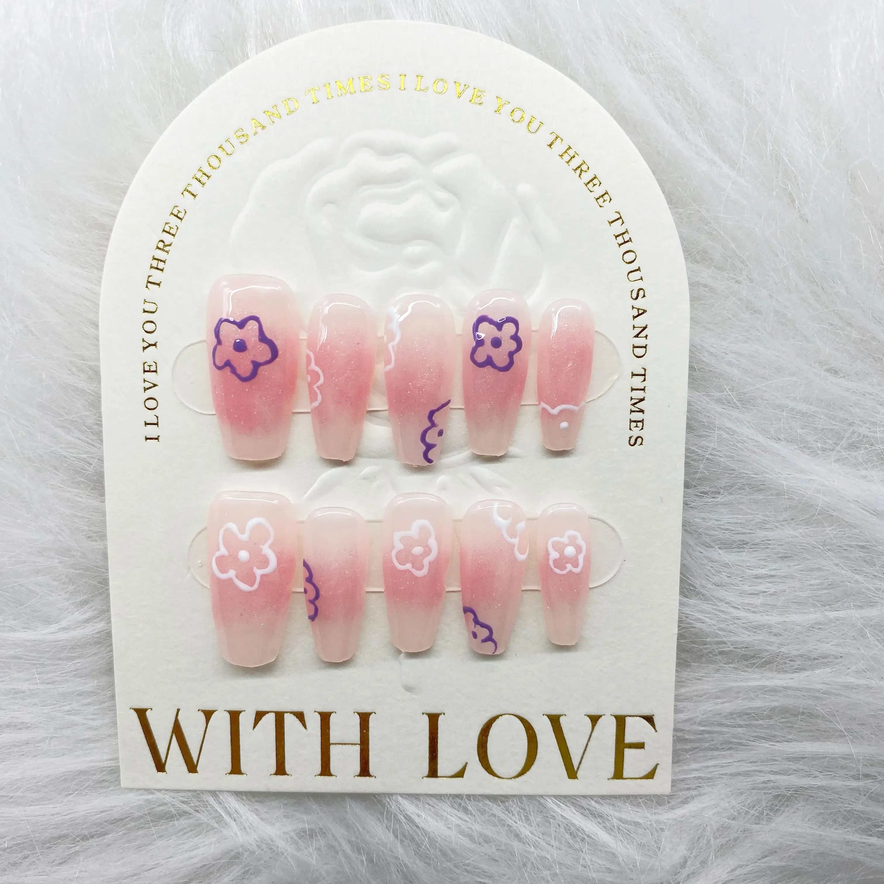 Blush Hand-Painted Small Flower Gentle Desire Detachable Reusable High-Quality Elegant White Handmade Press On Nails