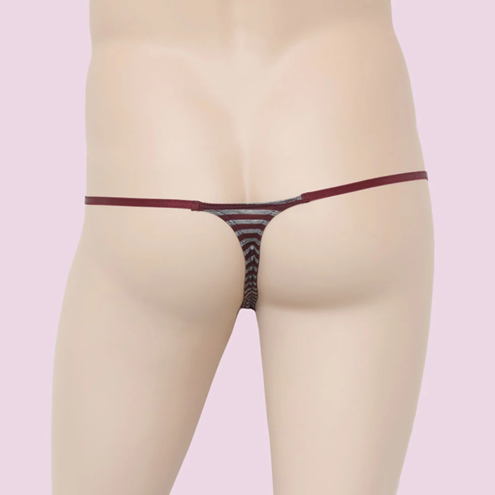 Sexy G-string Man T-back Thongs Mens Striped Underwear Open Butt Underpants Erotic Panties Breathable Low Waist Knickers