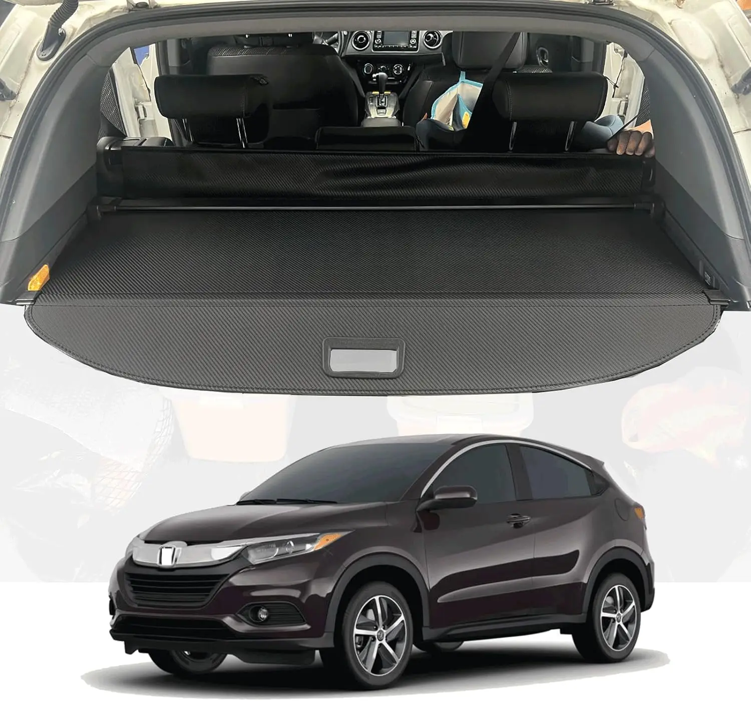 

Universal SUV Cargo Cover Retractable Trunk Security Shade Waterproof Carbon Fiber Texture Black Fit 2016-2022 Models