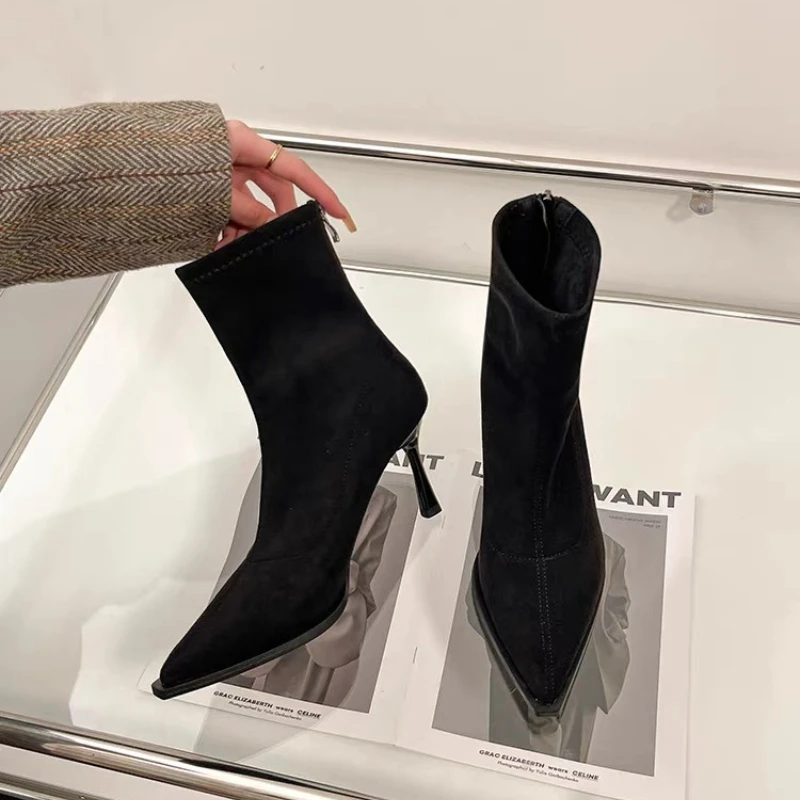 Pointed Ladies High Heel Ankle Boots 2025 Fashion Elegant Party Shoes New Ladies Elastic Slim Booties in Winter Zapatos De Mujer view 6