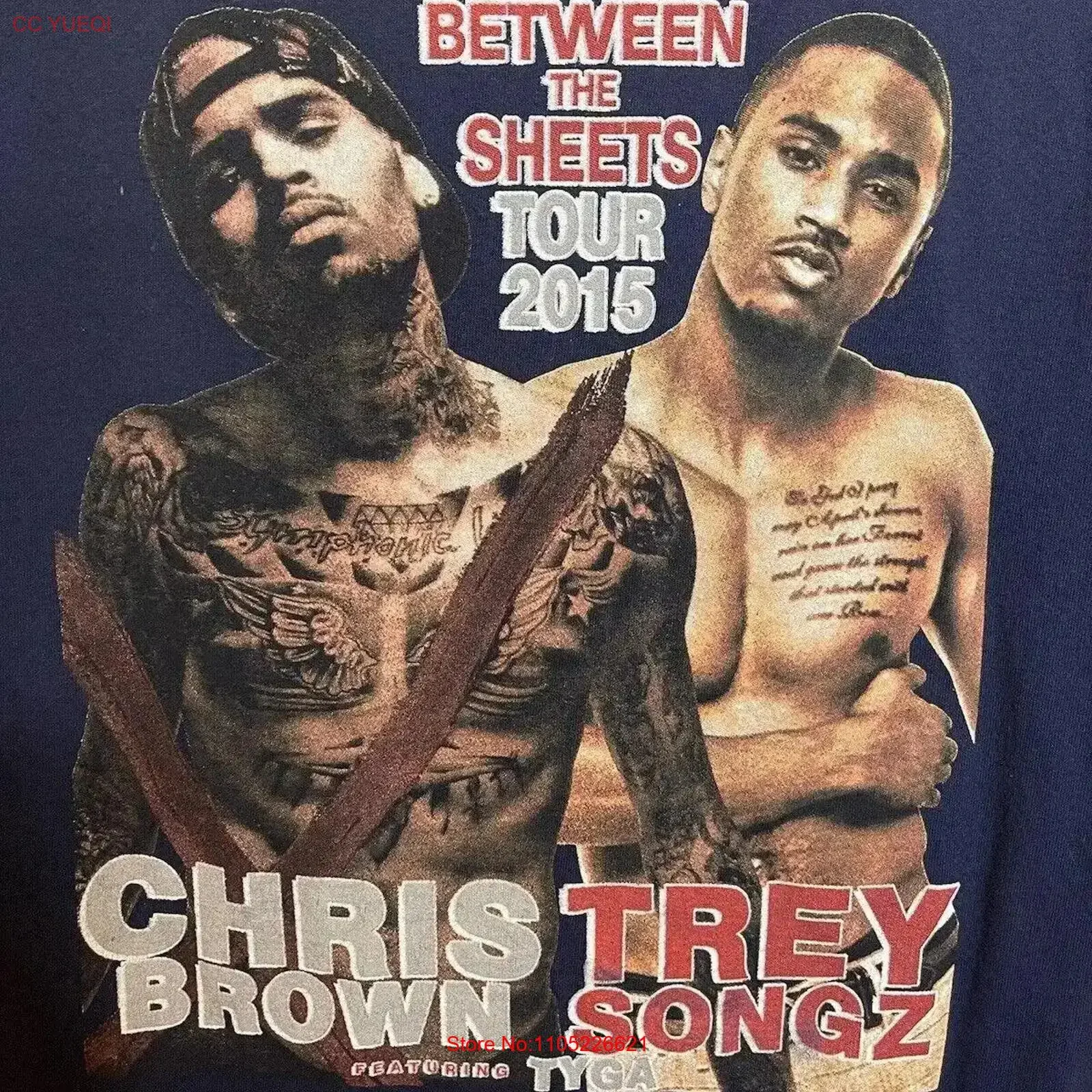 Trey Songz Chris Brown Between The Sheets 2015 Tour T Shirt Black Medium vintage Washed Slightly Comfortable streetwear