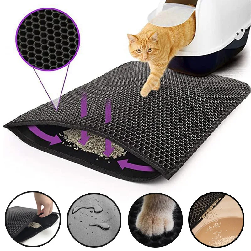 

Double-Layer Non-Slip Cat Litter Mat with Cat Litter Trapping and Filtering Function EVA Washable Pet Pad cat beds pets items