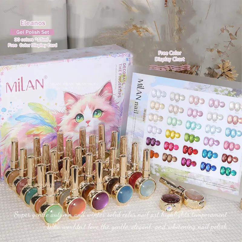 Eleanos HighEnd 30pcs 15ml Cat Eye Gel Polish With Color Card And Different Gem Bottles TPO Hema Free Magnetic Gel Varnishes Set