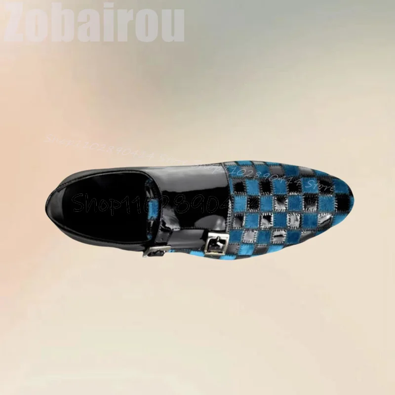 Blau schwarz Schachbrett Schnalle Design Slipper Mode Slip auf Männer Schuhe luxuriöse handgemachte Party Bankett Dating Männer Kleid Schuhe