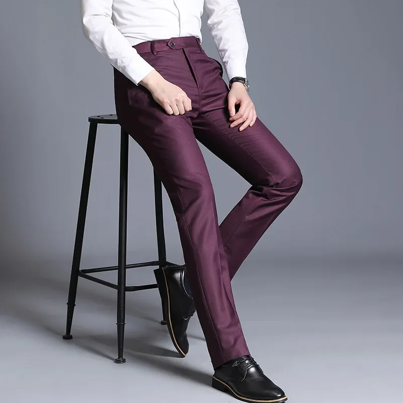 Traje de negocios Formal para hombre, pantalones ajustados de algodón de Color sólido, Boutique de moda, vestido de boda para novio, oficina, nuevo