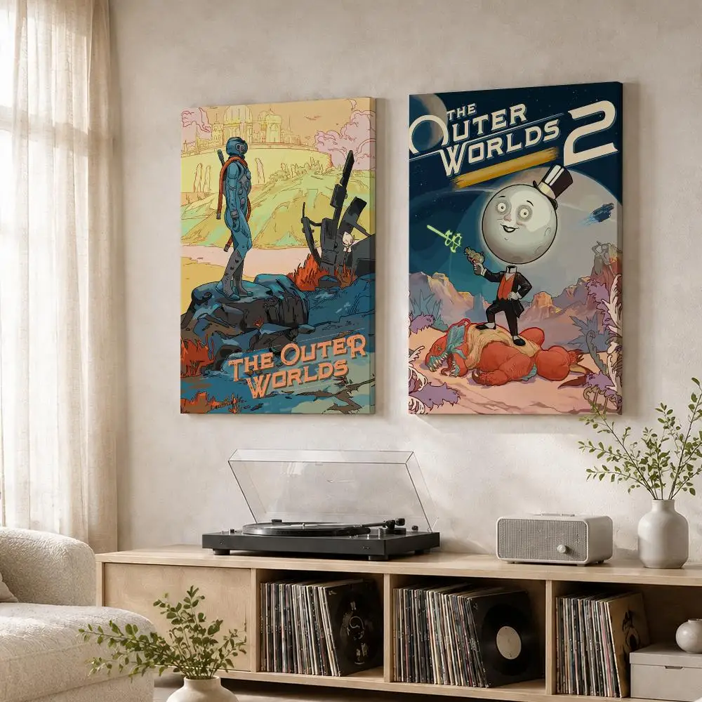 Game The O-Outer Worlds Framed Wall Painting Wood Canvas Poster For Living Room Bedroom Hallway Office Home Decor Gift