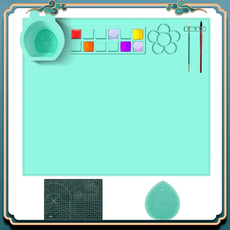 (신규)-그림, 예술, 수제, 공예, 봉제 및 스크랩북용 컵이 있는 실리콘 공예 매트 공예 매트