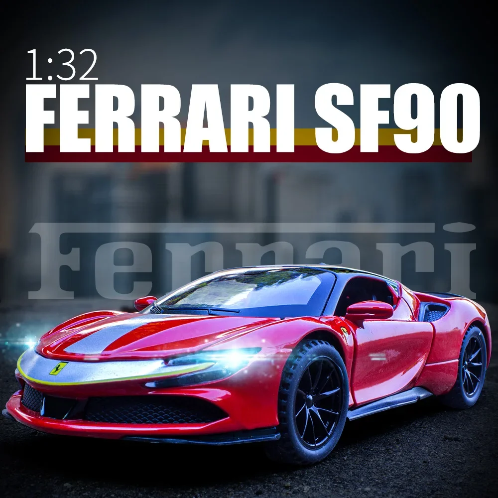 1:32 SF90 Stradale Alloy Sports Car Model Diecasts Metal Vehicles Car Model Sound Light Collection Simulation Car Toys Gift