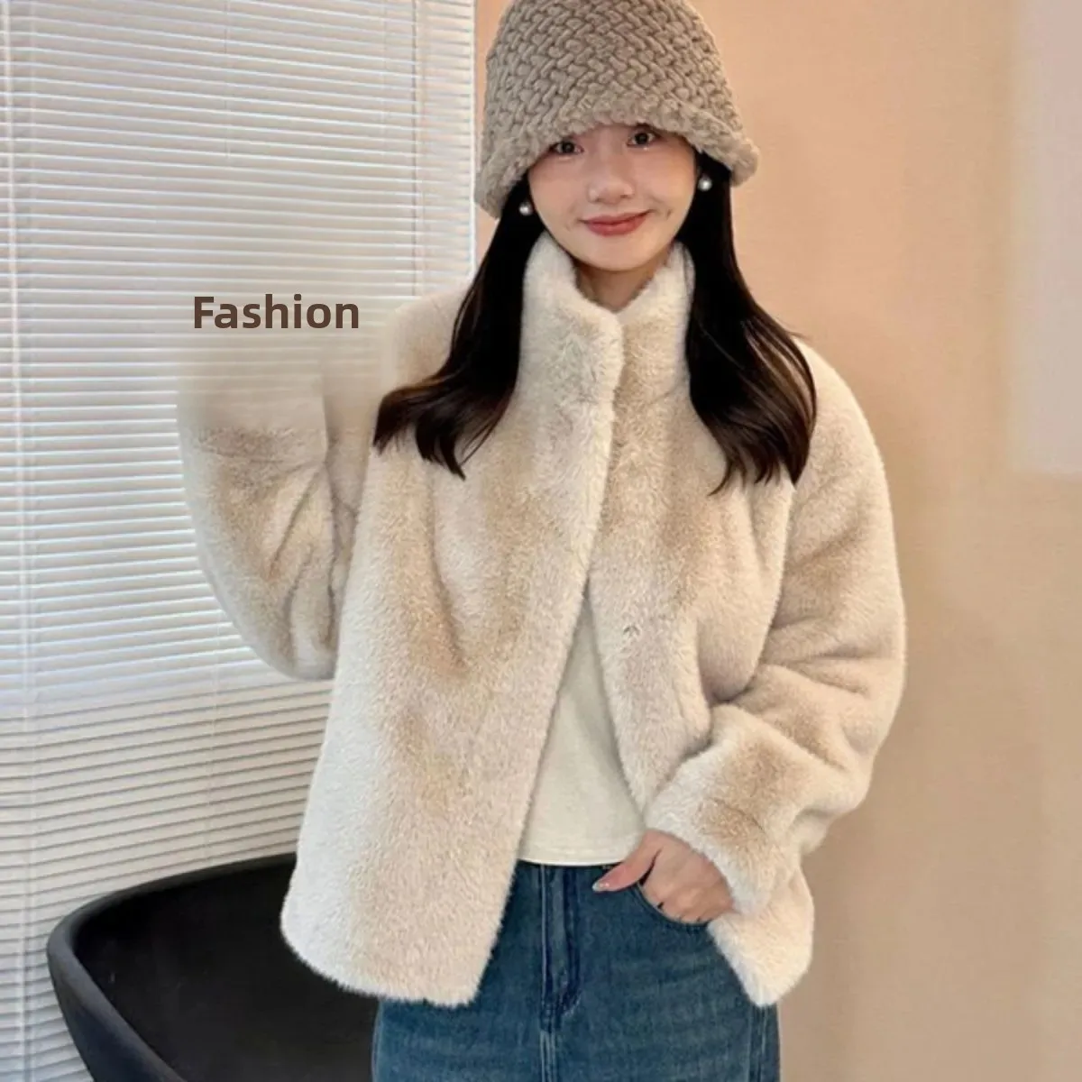 Autumn Winter Short Thickened Fake  Fur Jacket Women's Loose Slimming High-End Feelings Casual Style Upper Apparel