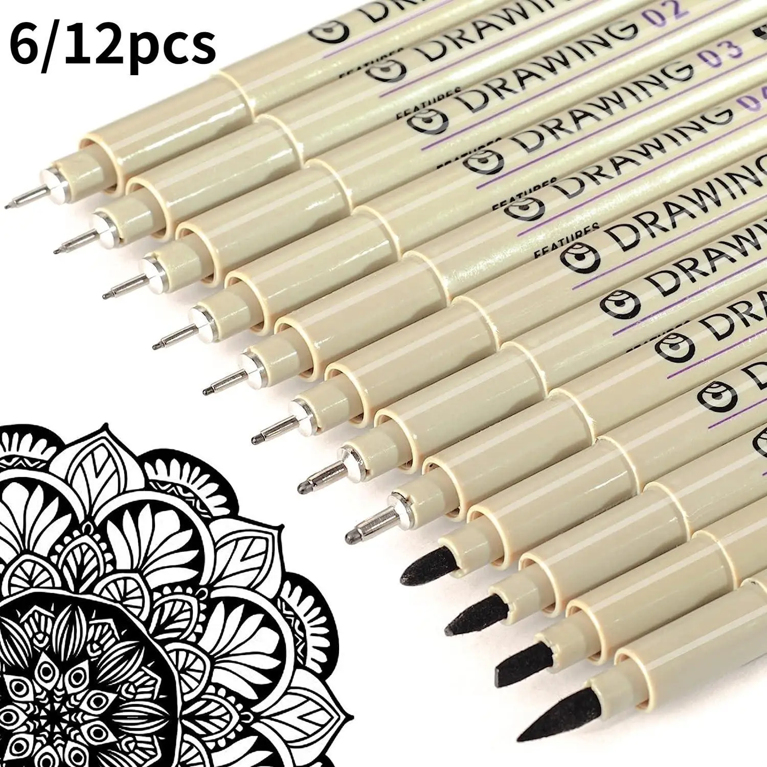 12 PCS Needle Pen Cherry Blossom The Same Waterproof Line Drawing Pen Hand Drawn Design Art Sketch