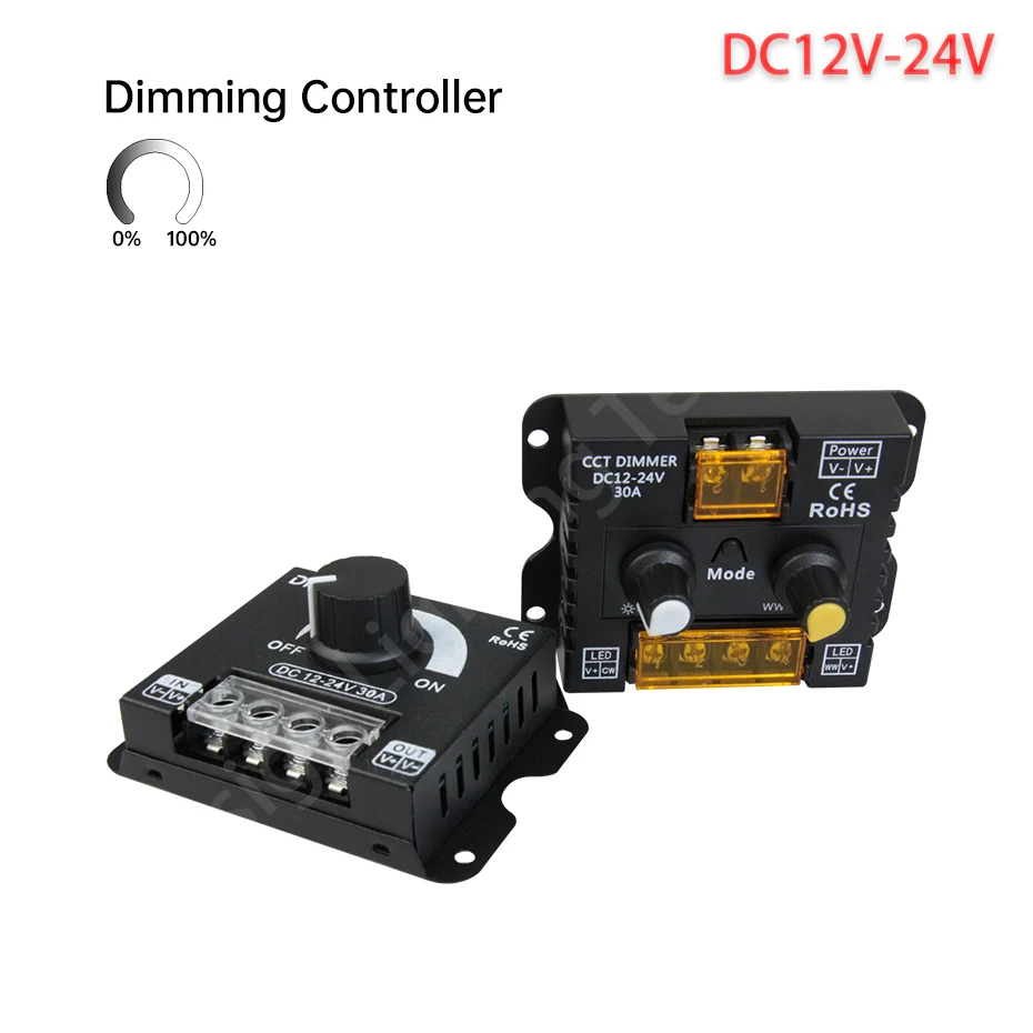 360W LED Dimmer Switch DC12-24V 30A Knob Controller - Stepless Brightness Adjustment for Single Color SMD LED Strip Lights