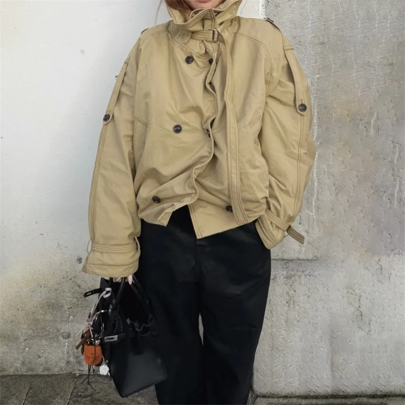 women's winter jacket 2026 new double breasted slim fit women's coat Stand collar windproof and warm thick coat padded jacket