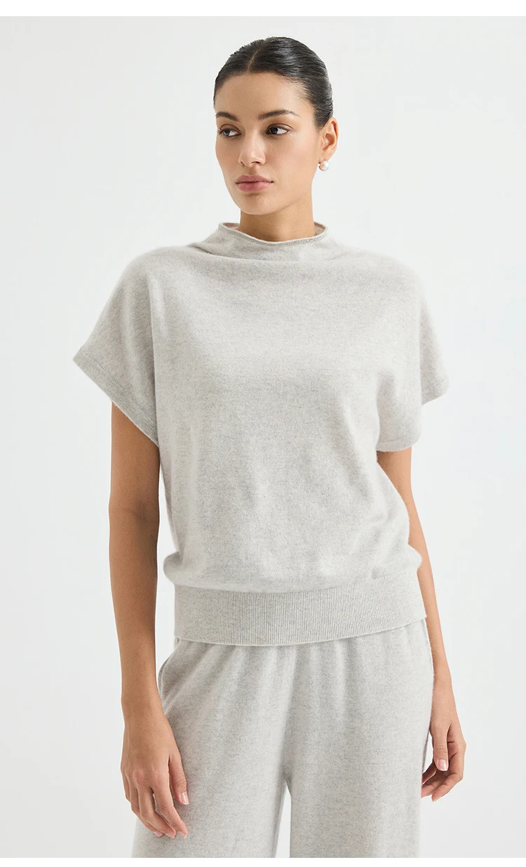 BY4621755 Damen-Weste mit Stehkragen, 100% Kaschmir, Oversized, ärmellos, mit Kettendetails am Rücken und Schlitz, dezenter Luxus für den frühen Herbst. – Detail 8