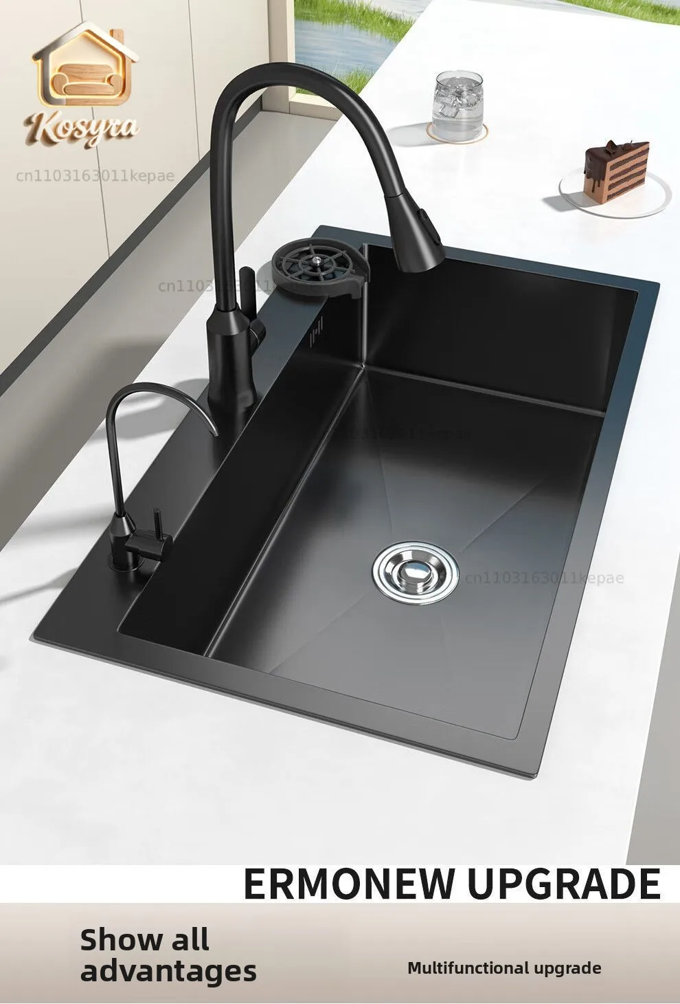 

Kitchen 304 stainless steel sink thickened large single slot manual vegetable washing basin under the counter dishwashing sink