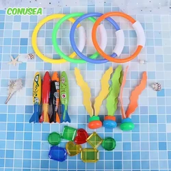 Swimming Pool Treasure Hunt Diving Toy Set Torpedo Fish Water Rings Plants Dolphin Buoy Children's Diving Toys Birthday Gifts