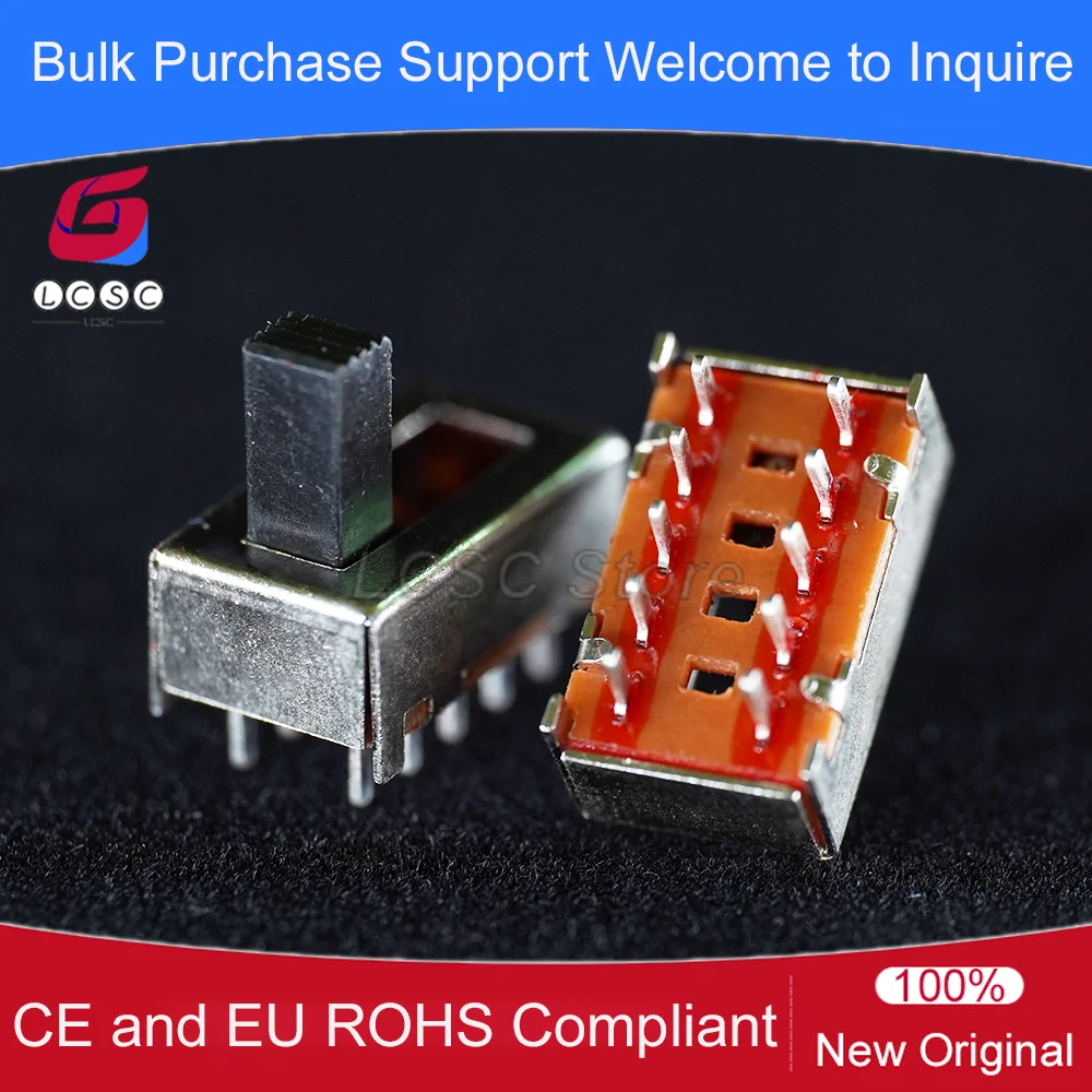 SS-24F03 Slide Switch 2P4T Non-Fixed Pin 4 Position 10 Pin Vertical Power Toggle Switch 8mm Actuator Height 10Pcs/Pack