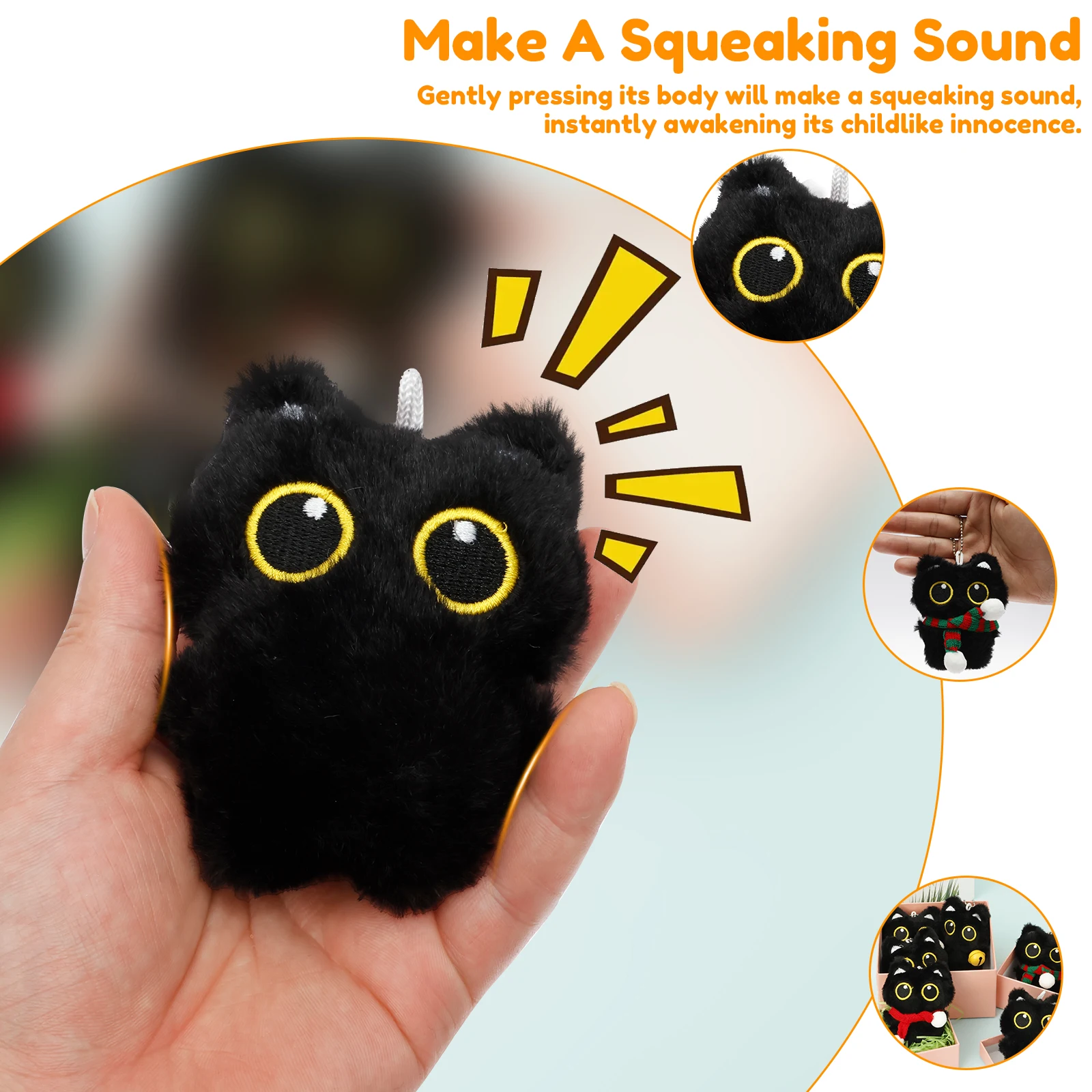 1/6Pcs Plush Black Cat Lightweight Unique Cat Doll Keyring Black Cats Style Keychain Accessories for Handbag Backpack Decor Gift