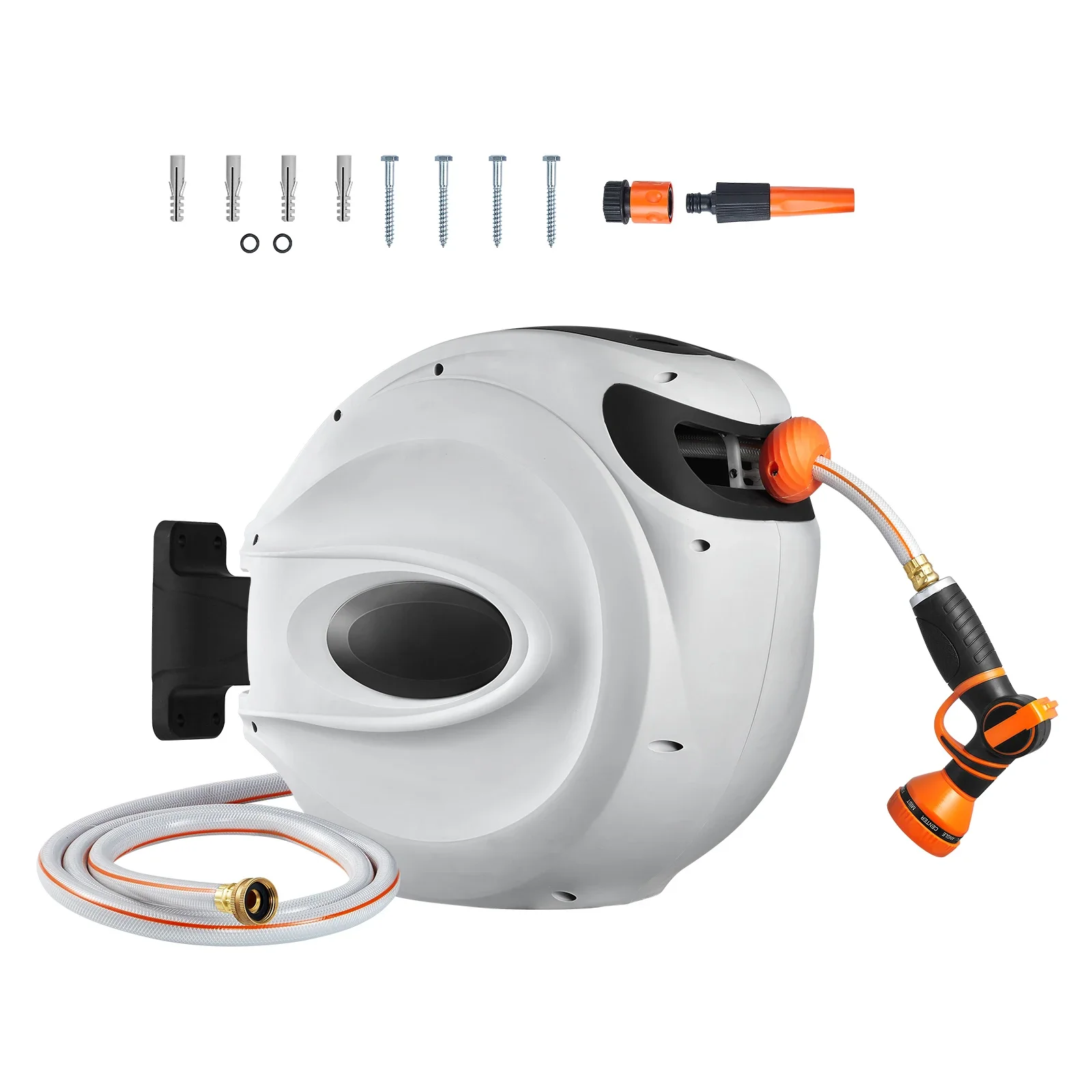 Factory Direct 2026 180° Swivel Bracket Wall-Mounted Garden Water Hose Reel with 9-Pattern Nozzle Automatic Rewind