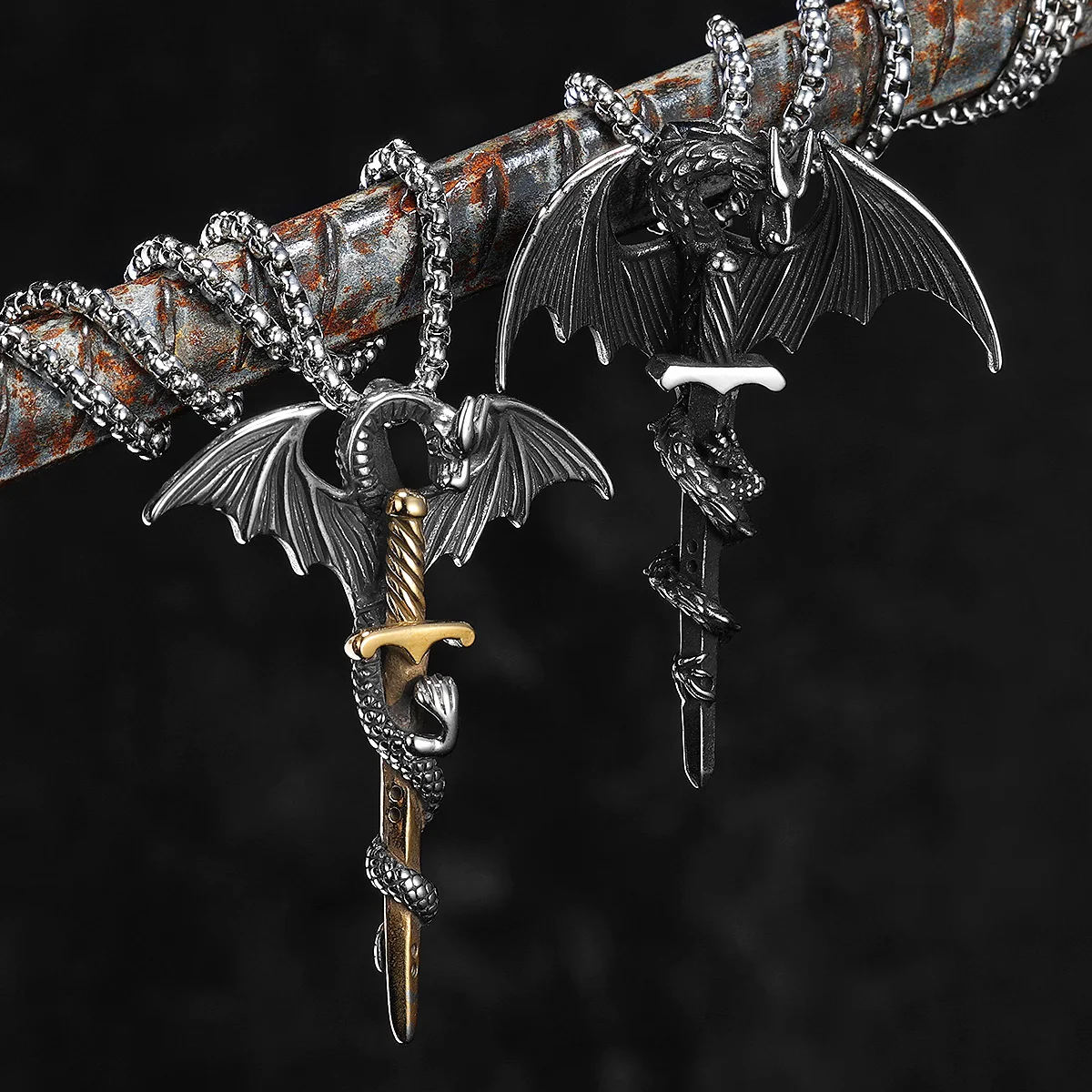 التنين القتل السيف الرجال القلائد الفولاذ المقاوم للصدأ سلسلة بدلاية النساء فاسق مجوهرات الأزياء اكسسوارات جديدة الهدايا بالجملة