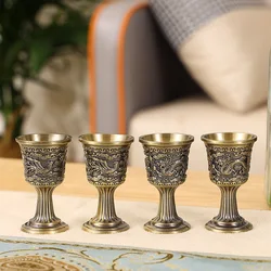 Vintage Bronze Wine Cup Retro Metal Goblet European Royal Chalice Whiskey Drink Embossed Cup Goblet Party Supplies