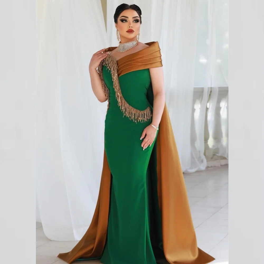 Jersey Draped Pleat Tassel Party Mermaid Off-the-shoulder Bespoke Occasion Gown Long Dresses