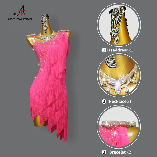 Imagen 2 del producto Ropa de baile latino para mujer, vestido de fiesta deportivo de competición, traje corto para niña, ropa de práctica Sexy para noche de salón, novedad de 2025