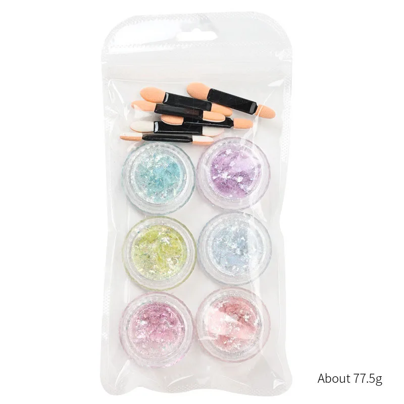 6-delige Nagellak Poeder Set Huisdier Multistyle Polariserende Fijne Flash Aurora Crystal Diamant Poeder Nagel Pailletten Accessoires