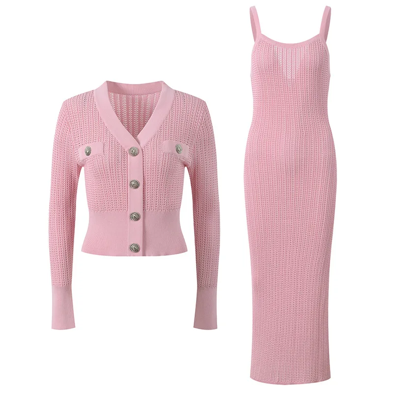 

Вязаный открытый кардиган Ele V-Ne с полым золотым синим комплектом Paris B@ Home Series, комплект из двух предметов высокого класса