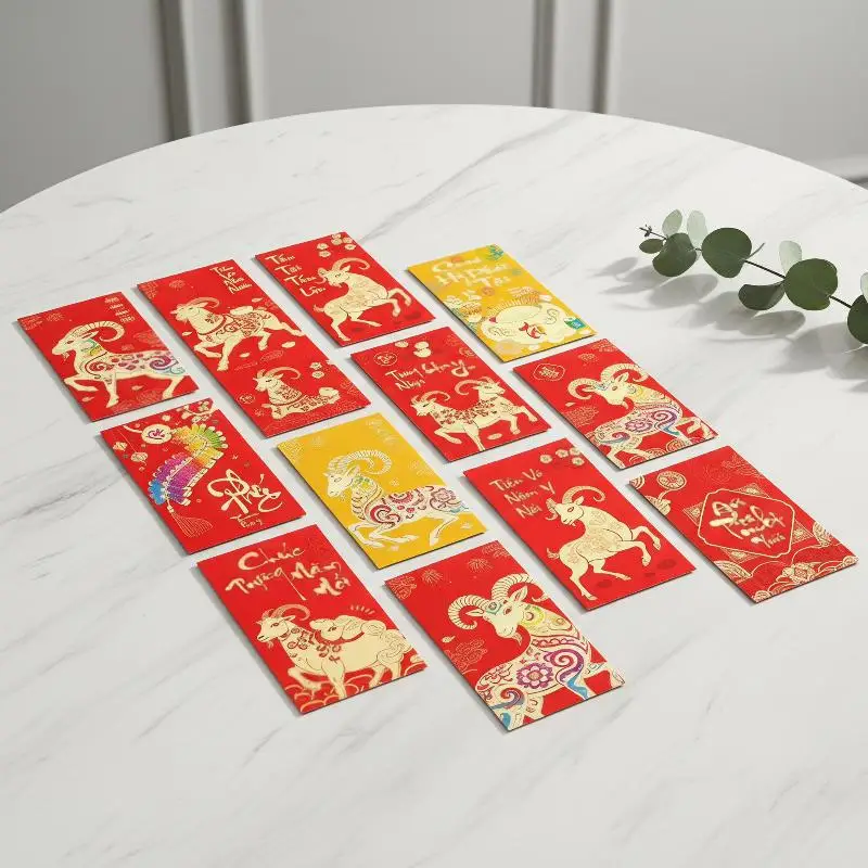 NEW 6Pcs 2027 Year Of The Sheep Red Envelopes With Vibrant Vietnamese Wishes Prints Perfect For Tet Lunar New Year Gifting