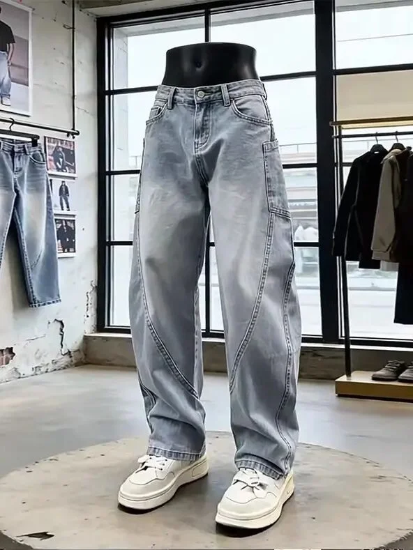 Cleanfit American High Street Curved Blade Jeans Men Women Summer Thin Straight Leg Wide Leg Pants Casual Low Waist