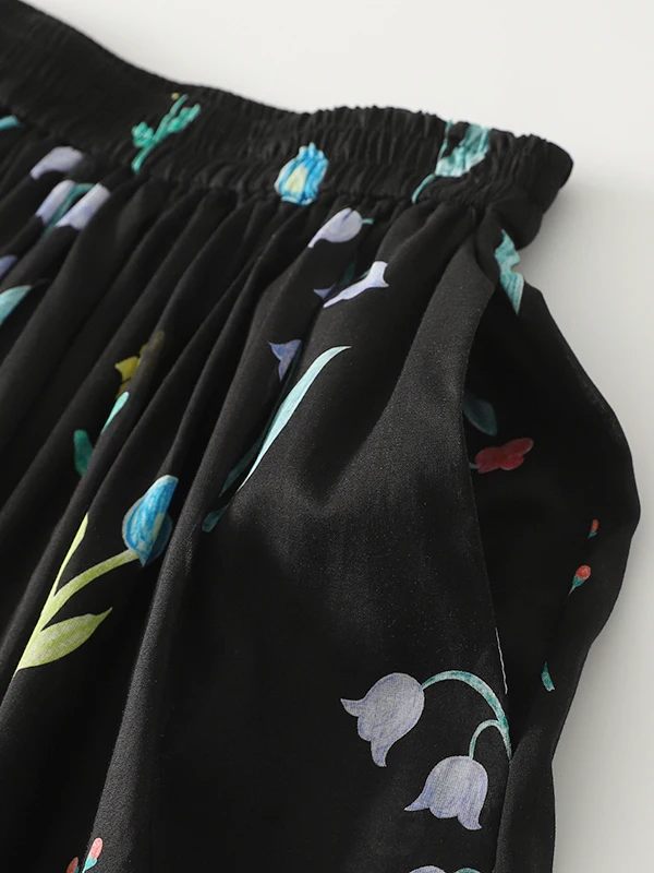 2025年夏 ソフトで薄いAラインミディスカート カスタム染色精密紡績綿 ミッドウエストフレアスカート 花柄