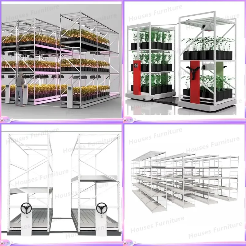 Custom Steel Vertical Mobile Growth Rack System Agricultural Sliding Indoor Plant Shelf Heavy Duty Greenhouse Flower Stand