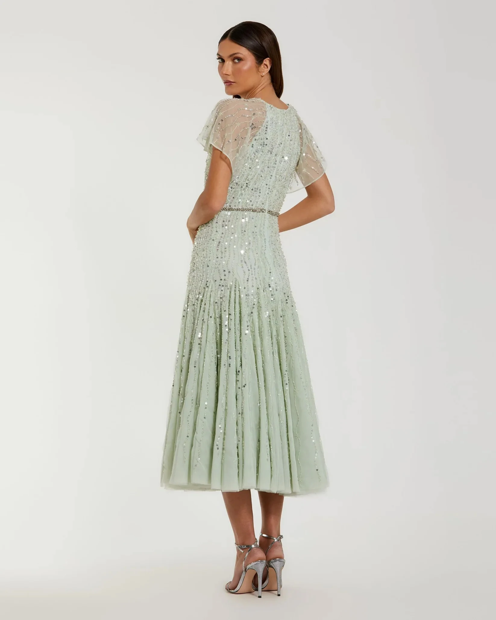 Customized Exquisite Tulle Sequined Beading Draped Sash Bow A-line Scoop Neck Midi Dresses Bespoke Occasion Dresses High quality image 3