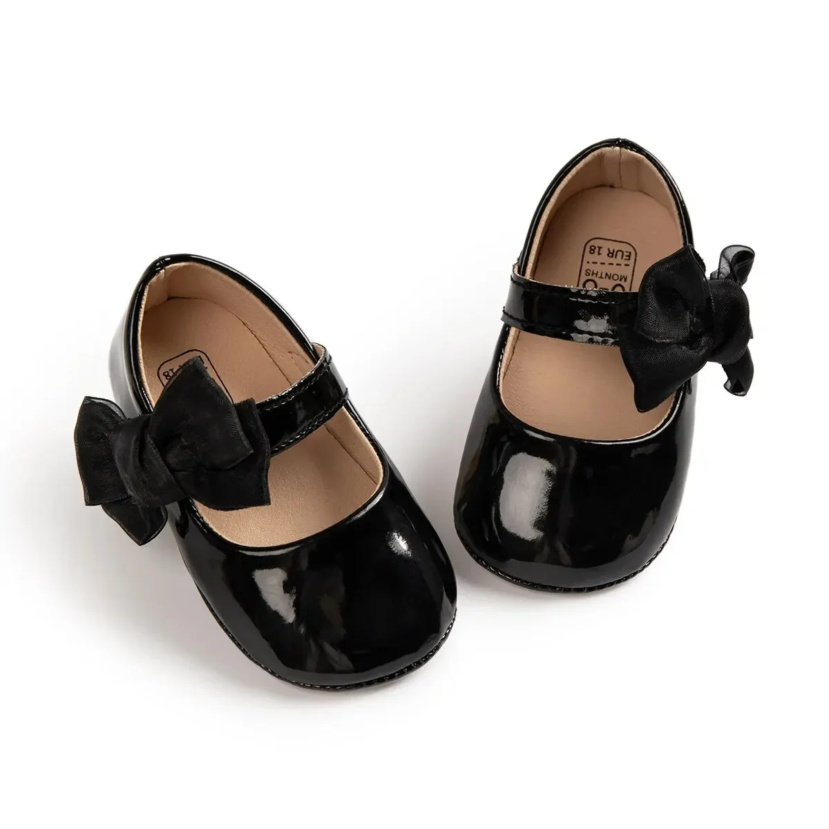 Meckior-Sapatos baixos do Bowknot do couro do plutônio das meninas do bebê, antiderrapante, sola de borracha, criança primeiros caminhantes, vestido de casamento princesa