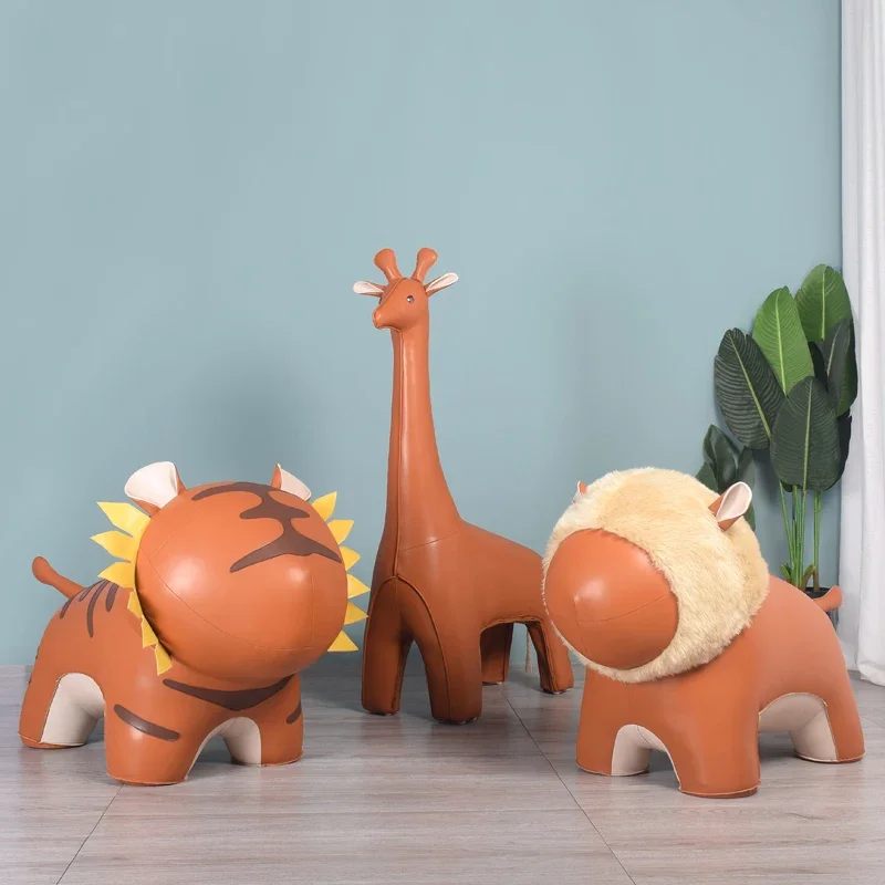 Oversized Animal Stool Home Decorations Ornament Leather Elephant Stool Orangutan Giraffe Hippo Lion Tiger Stool