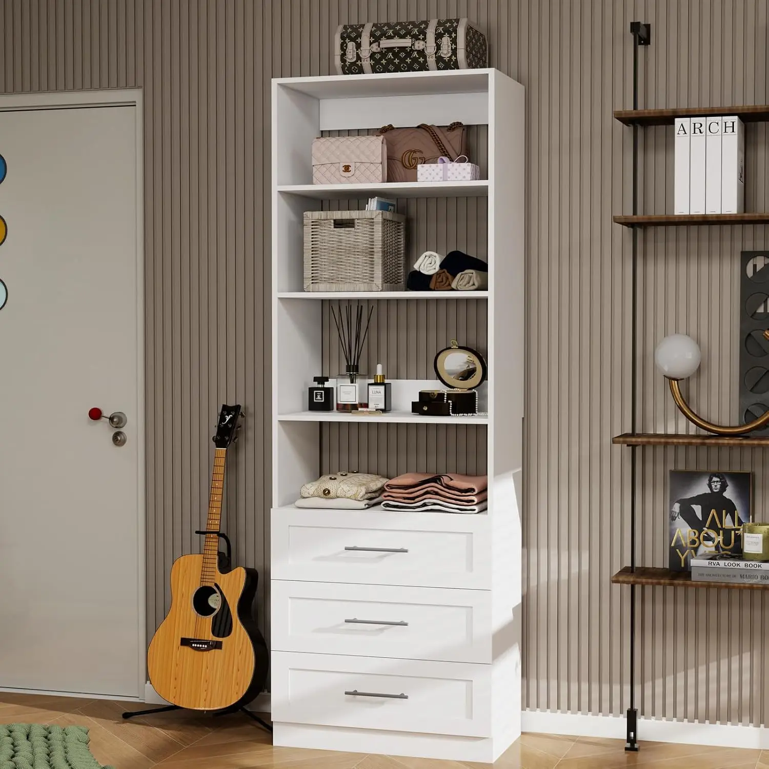 

Closet System with 3 Drawers and Shelves, 81" Wood Closet Organizer System, 2FT Modular Closet System for Walk in, Customized