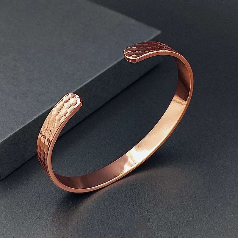 Vintage 99.9% Pure Copper Bracelets for Women Men Rose Color Cuff Bangles Charms Health Energy Gauss Magnets