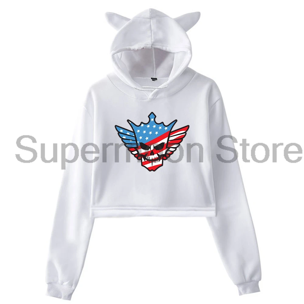 Cody Rhodes Victory Hoodie Female Cat Ears Hooded Sweatshirts Long Sleeve Crop Top Women's Clothes