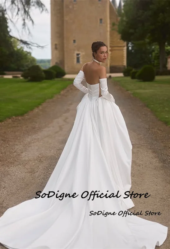  SoDigne A-line Satin Wedding Dresses Strapless Detachable Sleeves Bridal Dress 2026 Bride Gown vestidos de novia Customized