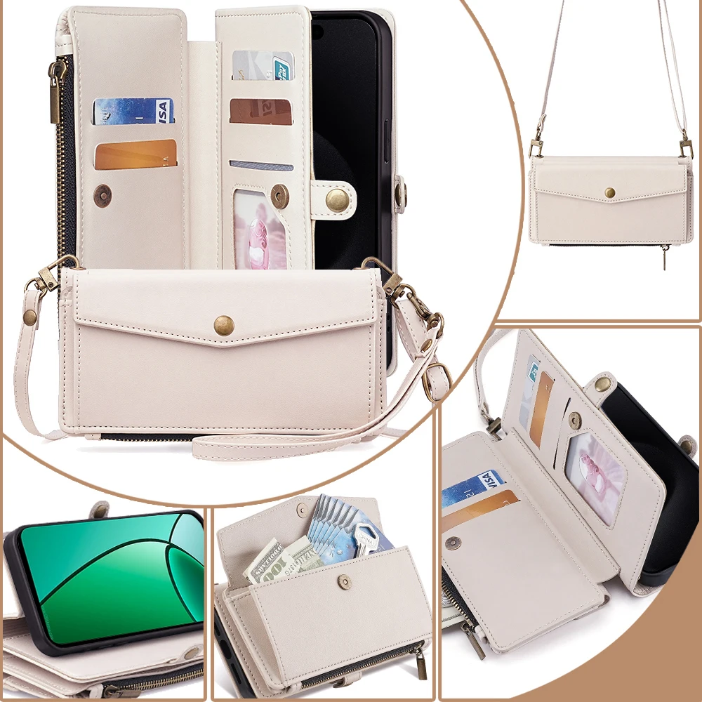 

Leather Flip Case for Realme 13 14x 14 Pro Plus 5G Fundas with Lanyard Wallet Cover with Card Pocket