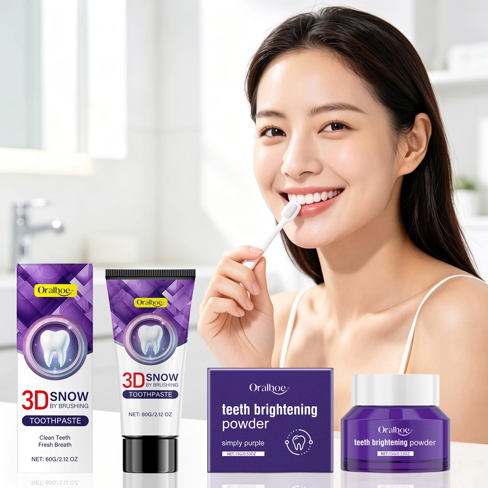 Oralhoe Whitening Toothpaste Gentle Cleaning Teeth Remove Dental Stains Purple Tooth Powder Brighten The Teeth Protects The Gums