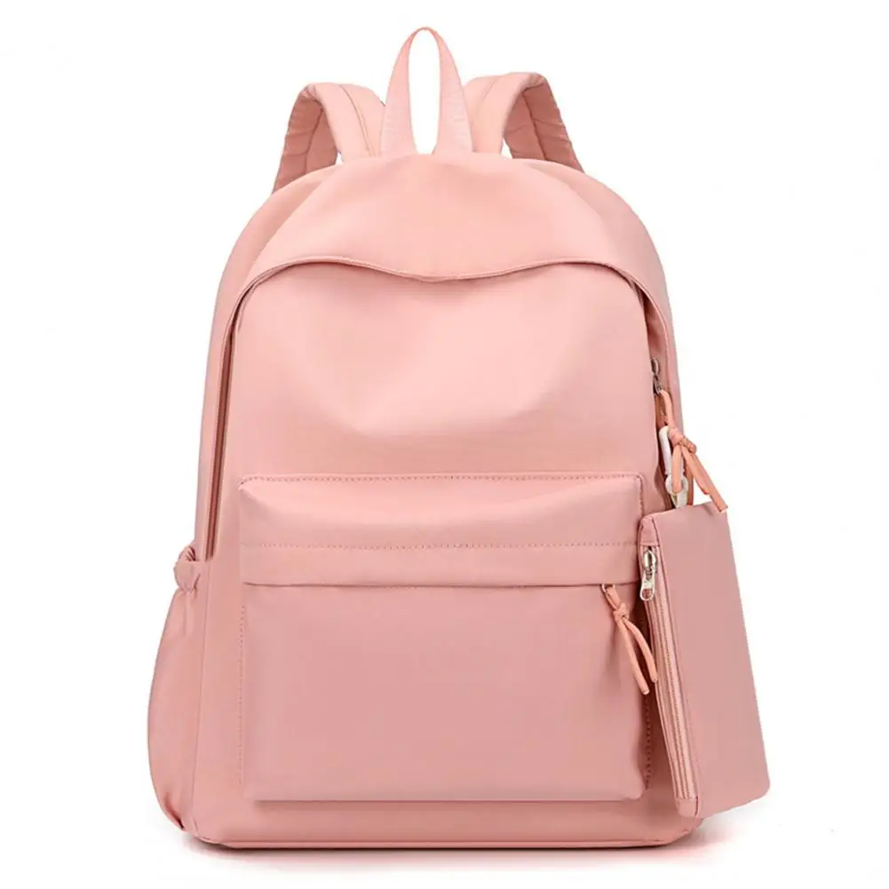 Conjunto de mochila impermeável para meninas, Saco de escola, Lancheira, Lápis, Kit de viagem ao ar livre, Zíper cor pura