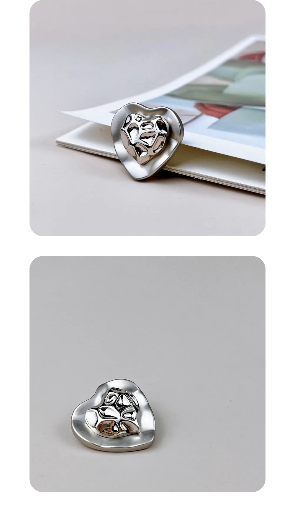 10 Stück Metallknöpfe zum Nähen, dekorative, hochwertige Knöpfe für DIY-Bastelarbeiten, Kleidungszubehör, unregelmäßige herzförmige Knöpfe – Detail 7