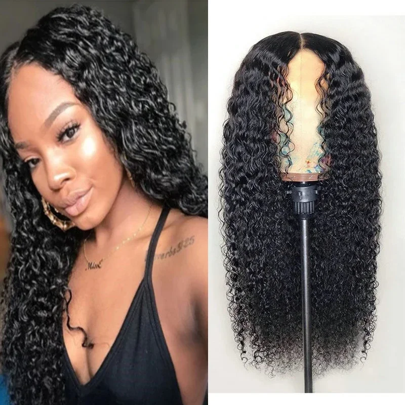 Black Colored Synthetic Wig Deep Wave Curly Full Mechanism Cute Hair Wigs Natural Black For Women Daily Wig